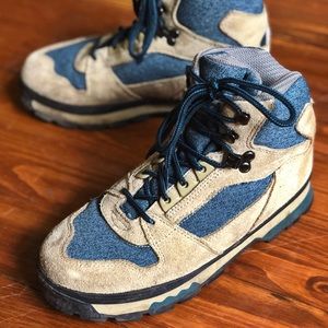 Vintage 90s Raichle Swiss Hiking Boots 7 blue tan